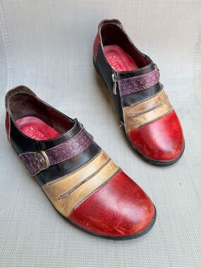 Spring Step L'Artiste Expel Hand-Painted Boho Loafers Leather Shoes Sz 8.5 Eu 39